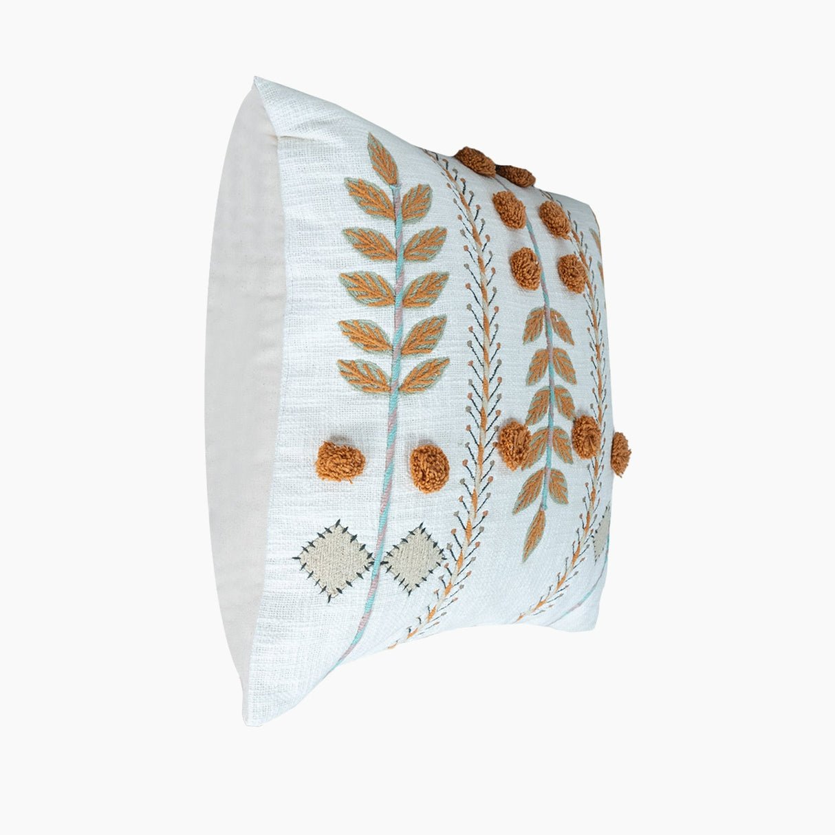 Gianna Rustic Embroidered Cotton Cushion