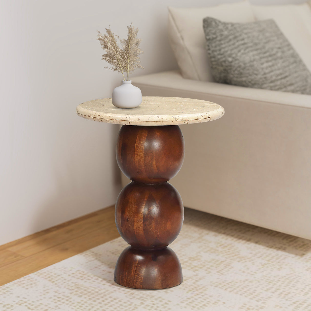 Orbit Travertine Top End Table