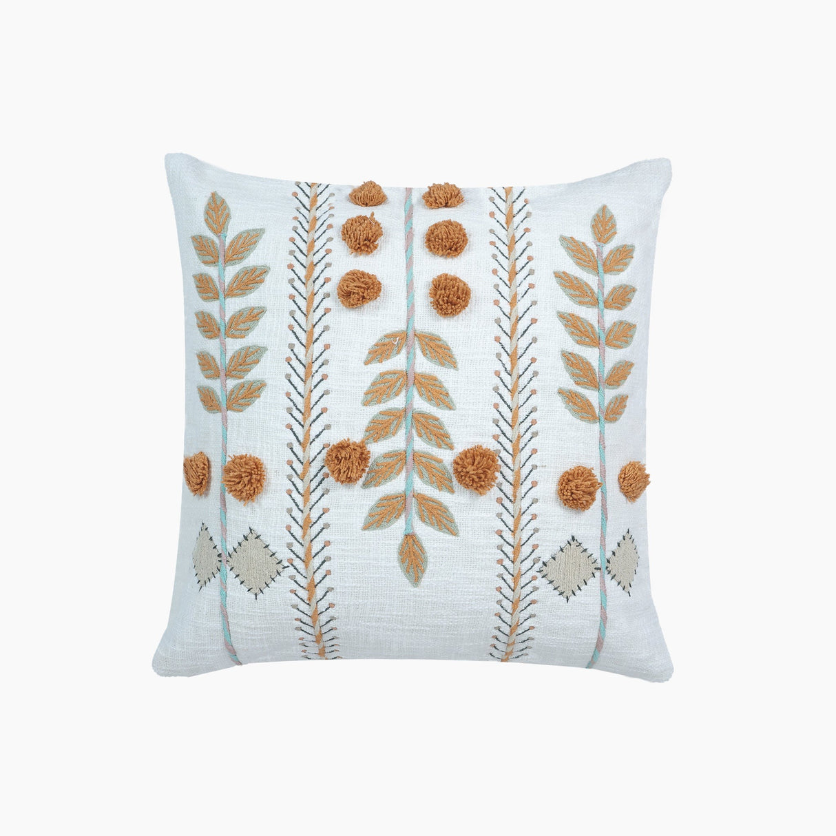 Gianna Rustic Embroidered Cotton Cushion