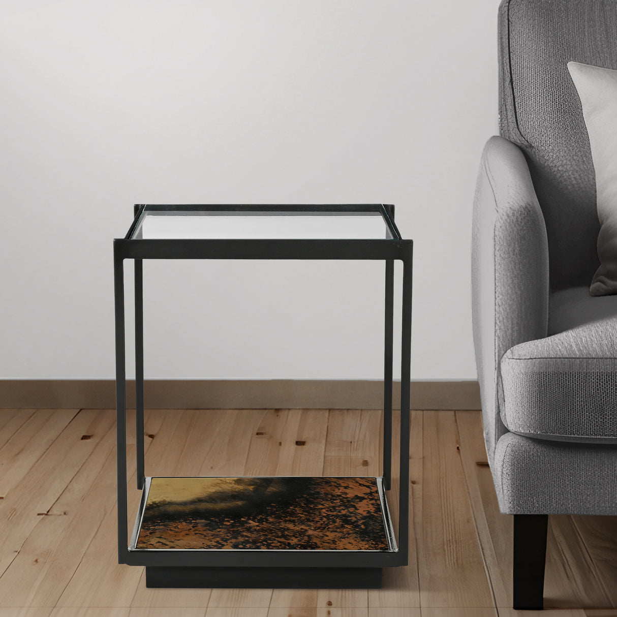 Galaxy Iron End Table With Glass Top